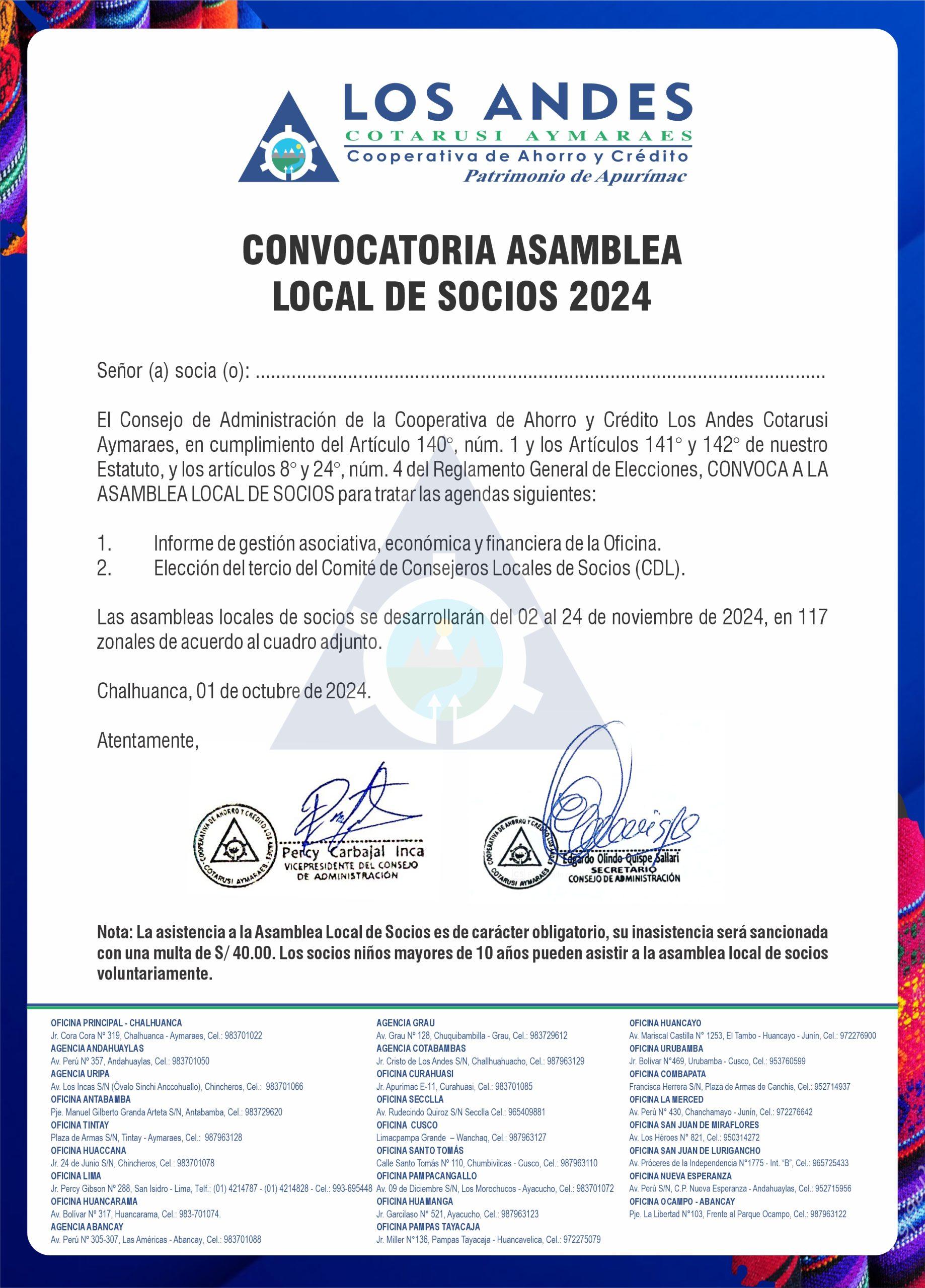 CRONOGRAMA DE ASAMBLEAS LOCALES 2024