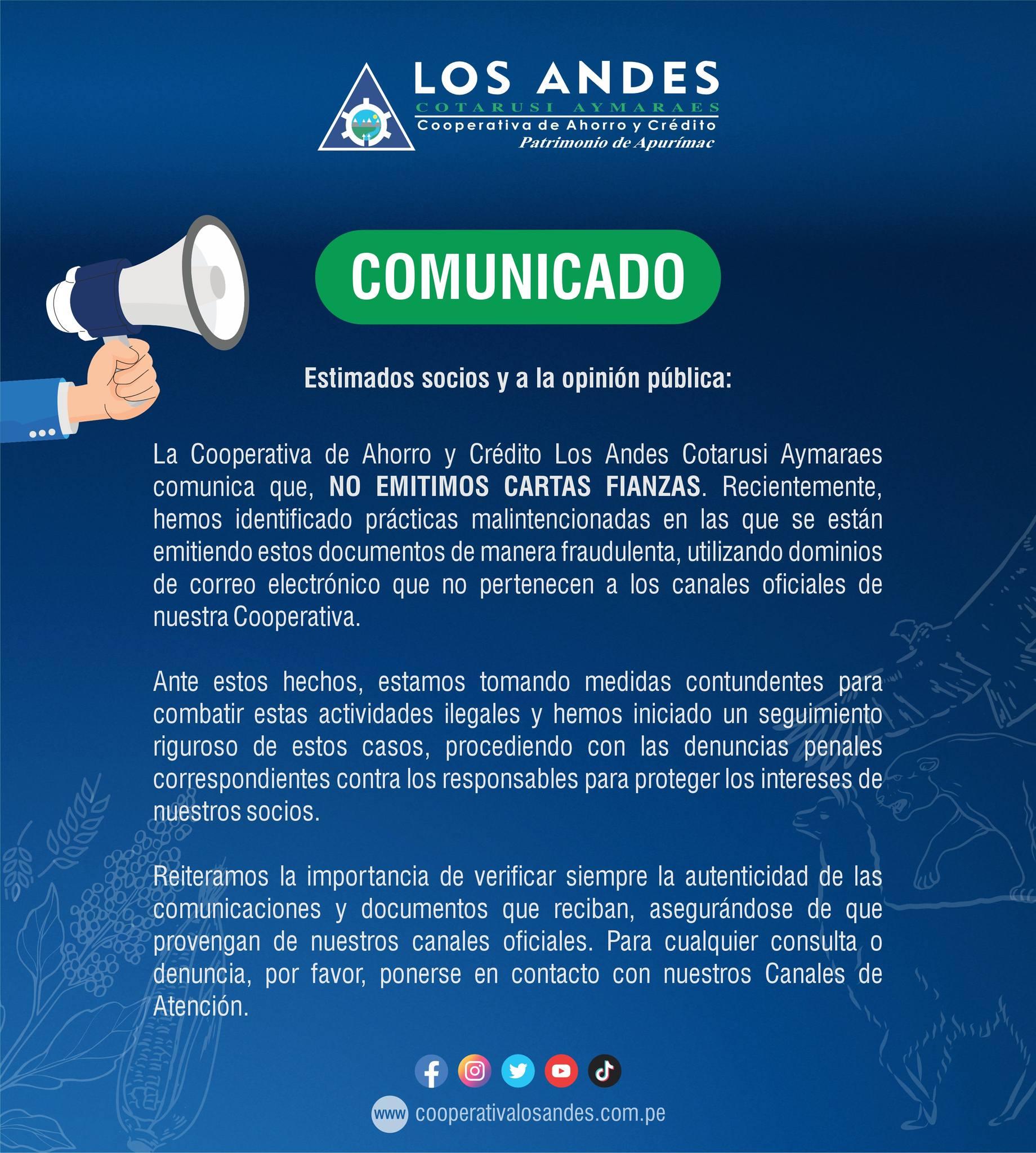 COMUNICADO A LOS SOCIOS Y A LA OPINIÓN PÚBLICA